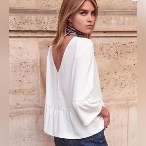 Sezane White Talia Blouse - Button Back Peplum